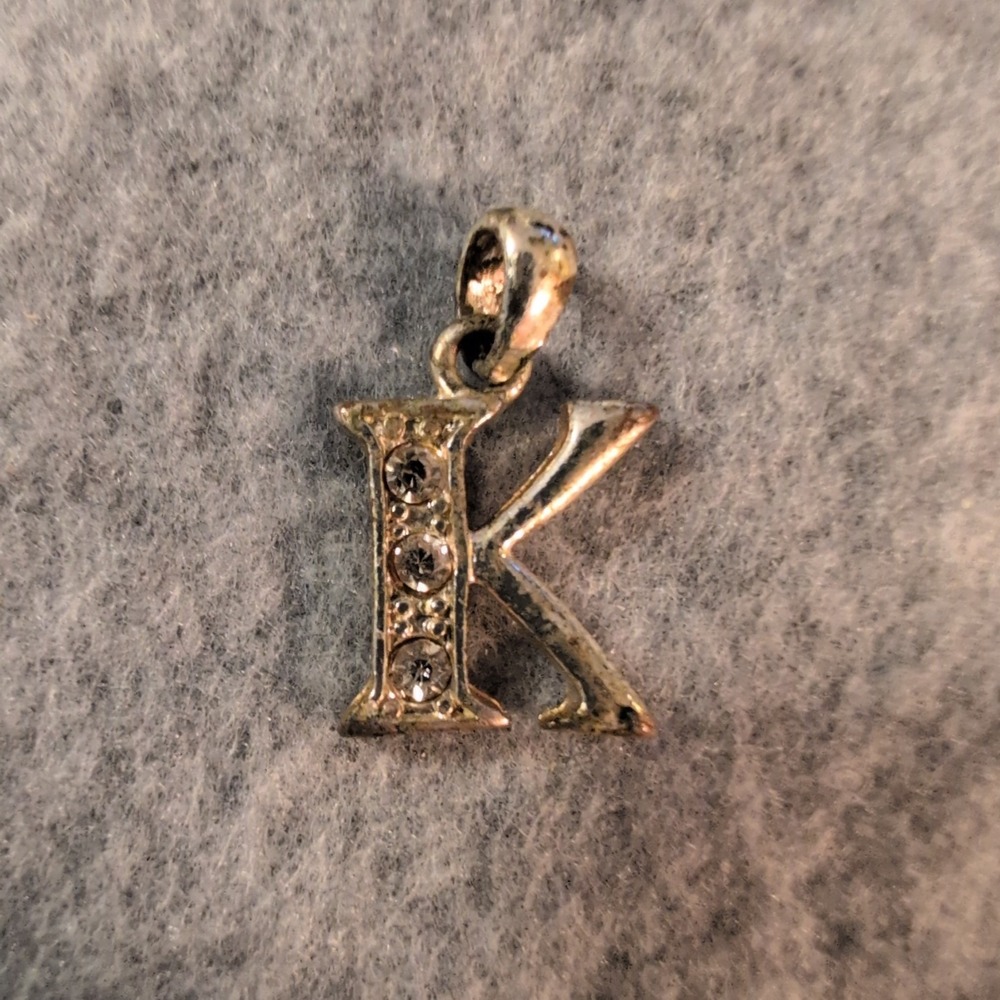 Silver Tone‎ Initial Letter K Charm Pendant Rhinestone Embellished